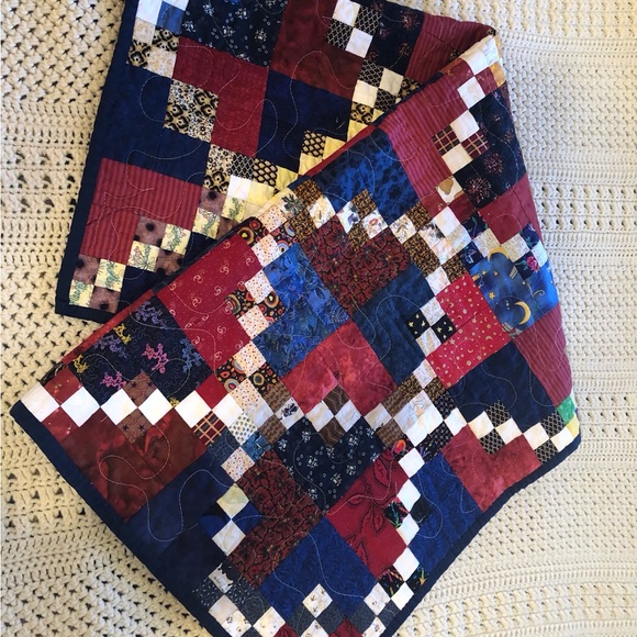 Handmade Patchwork Lap Quilt in Red and Blue - Picture 4 of 4